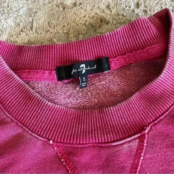 NWT 7 For All Mankind Pink Cotton Cropped Oversized Sweater Top Stretch: Small - Picture 4 of 9